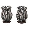 Pair of vases. 20th century. Glass and ironwork. Decorated with organic elements.