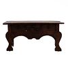 Console table. 20th century. Carved in wood. Rectangular cover, 2 drawers with handles, shafts and semi-curved supports.