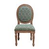 Chair. 20th century. Carved in wood. Closed oval backrest and cushioned seat in mint color floral upholstery.