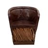 Equipal. 20th century. In wood, curved wicker backrest and interwoven base, seat with brown leather upholstery.