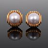 Pair of 18K Yellow Gold & Pearl Clip Earrings, Estate Jewelry