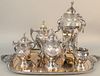 Reed & Barton seven-piece silver plated tea set along with a large tray, lg. 30".
