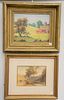 Four framed pieces to include 19th C. English watercolor with cows, 5 1/2" x 8", Harriet L. Laird oil on artist board, 14" x 18 1/2", Mildred Orr oil 