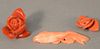Three carved pieces of coral, large red coral rose, small red coral flower and a carver coral fish, lg. 2 1/2". Provenance: The Estate of Ed Brenner, 