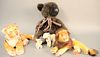 Five stuffed animals, small Steiff bear, ht. 3 3/4" with jointed arms and legs, Steiff lion, tiger and sheep along with Theodore James bear, ht. 21".