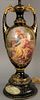 Royal Vienna French porcelain urn made into a table lamp painted with classical scene with figures on painted wood base, total ht. 38", vase 17 1/2".