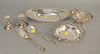Sterling silver tray lot to include bowl, two dishes, two serving forks, two weighted candlesticks, 24.3 t.oz. .