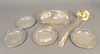Six piece sterling silver group with oval dish, large ladle, and four plates. 28.5 t.oz.