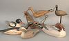 Group of six bird and duck decoys, Long-Billed Curlew by Eppie?, Shore Bird on driftwood base, ht. 15" and four duck decoys