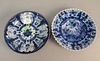 Two Delft plates, blue and white with crimped fluted rim, dia. 9" each.