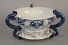 Delft footed stand, blue and white, possibly 19th C., warming stand or cheese drainer, ht. 4 1/4", dia. 6".