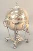 Large silver plated hot water urn with spigot on ball feet, ht. 17 1/2".