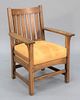 L. & J. G. Stickley oak armchair with leather seat, ht. 37 1/2", wd. 28 1/4".