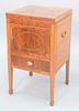 Mahogany inlaid washstand having one door over one drawer, ht. 34", top 19 1/2" x 19 1/2".