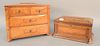 Two lift-top boxes to include dome top having parquetry top, ht. 7 1/4", wd. 14", along with two over two small chest, ht. 12 1/2', wd. 16". inlaid ch