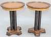 Pair of Samuelson Furniture Co. round side tables, ht. 24 1/2", dia. 19".