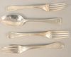 Four-piece lot with 18th C. spoon, lg. 8", all monogrammed, 9.1 t.oz. .