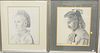Set of six pencil portrait drawings, 19th C., four of young girls and two of men, one signed illegibly to right oe signed lower right 'Eugene Loether,