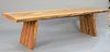 Exotic free-edge wood slab dining table in the manner of George Nakashima, ht. 30", top 31" x 112".