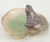 Daum pate-de-verre frog dish, glass frog on a lily pad signed 'Daum, France', wd. 3 1/4".