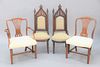 Lot of four chairs to include two English chairs (one with arms) along with a pair of gothic-style upholstered side chairs, ht. 48".