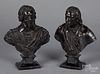 Pair of bronze busts of Cromwell and Charles II