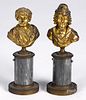 Two gilt bronze busts of Voltaire and Franklin
