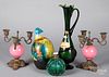 Murano glass ewer (with contents), etc.