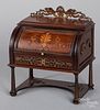 Miniature marquetry inlaid roll front desk