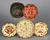 Five Seagreaves sgrafitto redware dishes