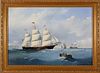 Michael Mathews Oil on Canvas, "Clipper Ship on the Open Seas with Pilot Boat"