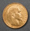 1860 French Napoleon III 20 Franc 21.6K Gold Coin