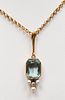 Vintage 14K  Aquamarine Diamond & Pearl Necklace