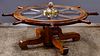 Oak Ship Wheel and Glass Top Coffee Table