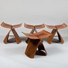 Set of Four Sori Yanagi Brass-Mounted Rosewood and Plywood 'Butterfly' Stools