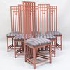Set of Six Charles Rennie Mackintosh Style Lacquered Dining Chairs Upholstered in Sonia Rykiel Fabric