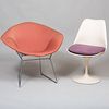 Harry Bertoia for Knoll 'Diamond' Chair and an Eero Saarinen for Knoll White 'Tulip' Side Chair