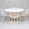 Eero Saarinen Laminate and Metal 'Tulip' Table and Set of Four Harry Bertoia Coated Metal Side Chairs 