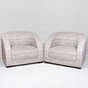  Pair of Modern Italian Faux Snake Skin Embroidered Linen Tub Chairs