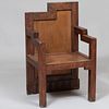 Small Cubist Style Carved Wood Armchair