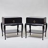 Pair of Bunny Williams Home Black Lacquer Bedside Tables