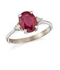 A RUBY AND DIAMOND RING, the oval mixed cut ruby, in a four-claw mount, set