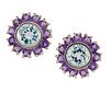 A PAIR OF 18CT AQUAMARINE AND AMETHYST EARRINGS, the round faceted aquamari