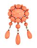 A 19TH CENTURY CORAL, SEED PEARL AND DIAMOND BROOCH, the oval coral cluster