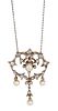 A BELLE EPOQUE DIAMOND AND PEARL PENDANT, the central off-oval pearl, appro