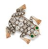 A LATE 19TH CENTURY DIAMOND AND EMERALD FROG BROOCH, the naturalistically m