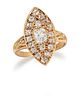 A LATE 19TH/EARLY 20TH CENTURY MARQUISE PLAQUE DIAMOND RING, the central ol