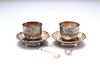 A PAIR OF CHINESE EXPORT SILVER CUPS AND SAUCERS, with associated spoons, e