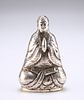 A CHINESE SILVER BUDDHA PEPPER POT,?with hands in anjali mudra, stamped SIL