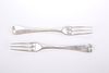 A PAIR OF 18TH CENTURY CONTINENTAL SILVER THREE-PRONGED FORKS, by Mund, pro
